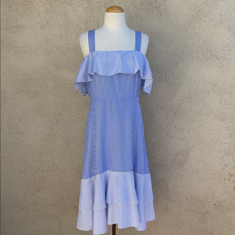 NWT J. Crew Asymmetrical Blue and White Striped Dress - Picture 2 of 9